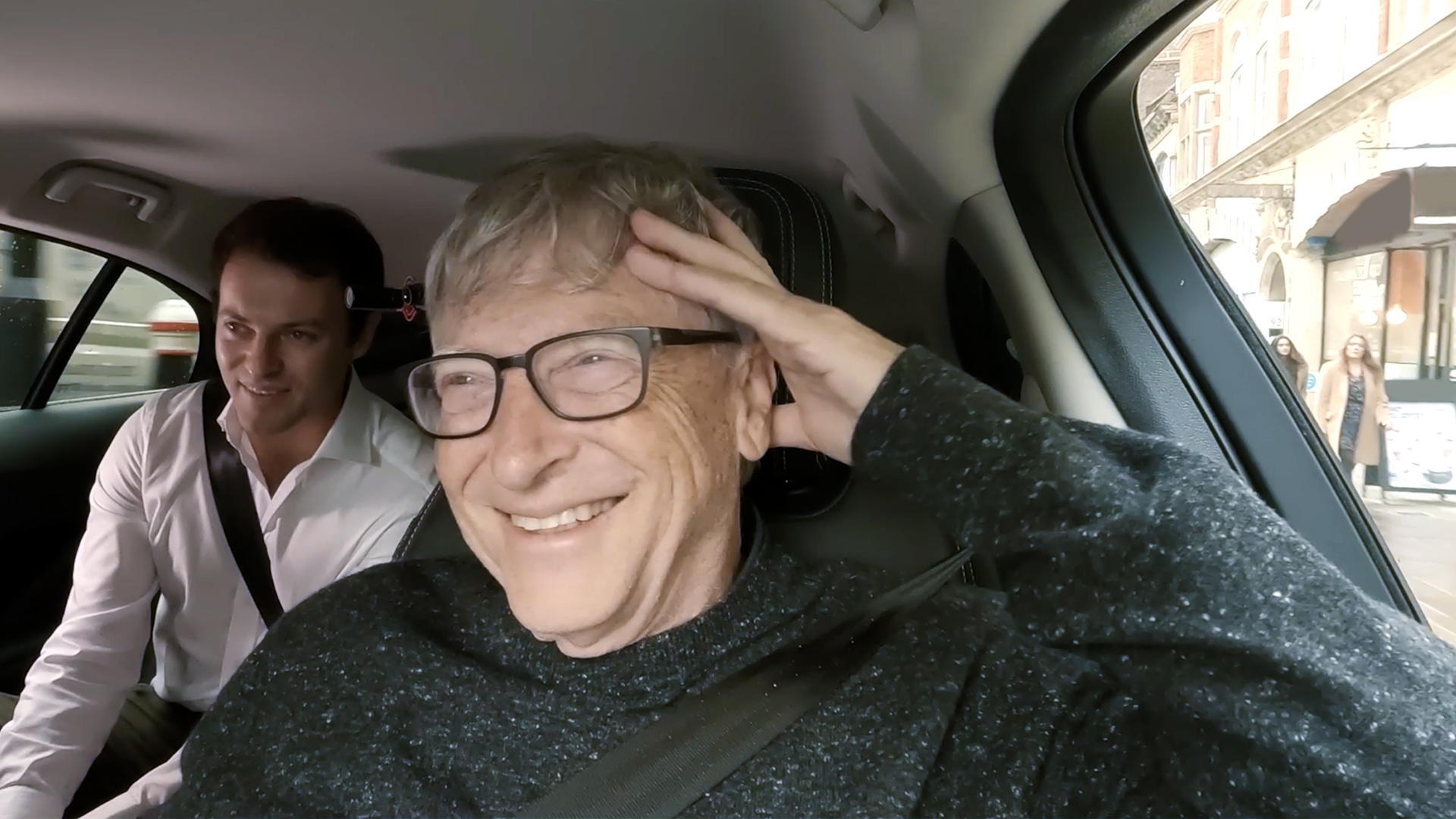 Bill Gates and Alex Kendall going on autonomous driving demo ride in London