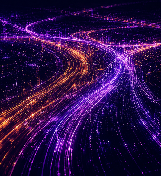 road with purple and orange lines
