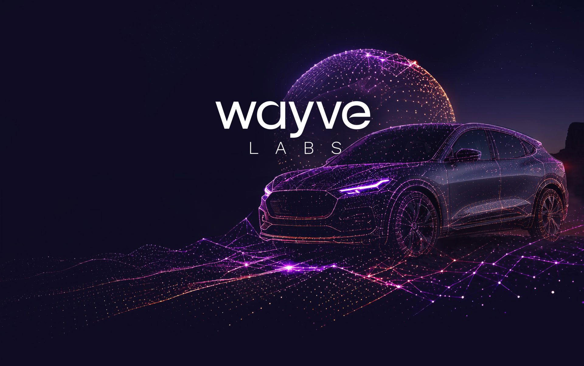 image of a car on dark background with computer graphic visuals